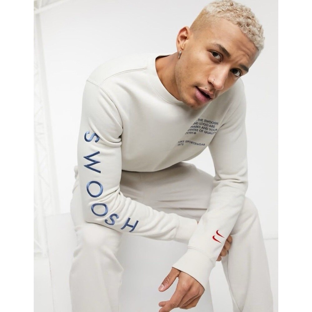 Nike Double Swoosh Crewneck Sweatshirt  Cream Pullover Mens Medium